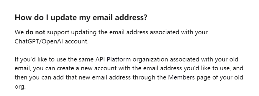 OpenAI 回应先不支持更改绑定邮箱，只能注册新账号
