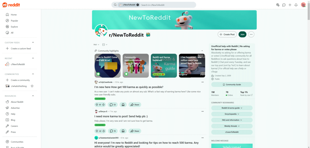 非官方的新人互助、指导社区：r/NewToReddit